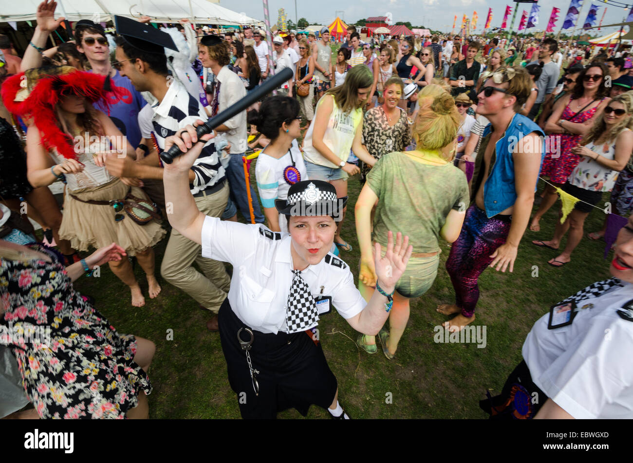 Woman's police costume at Secret Garden festival, United Kingdom Stock Photo