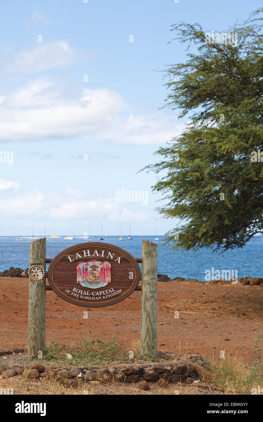 Lahaina city sign, Maui, Hawaii Stock Photo