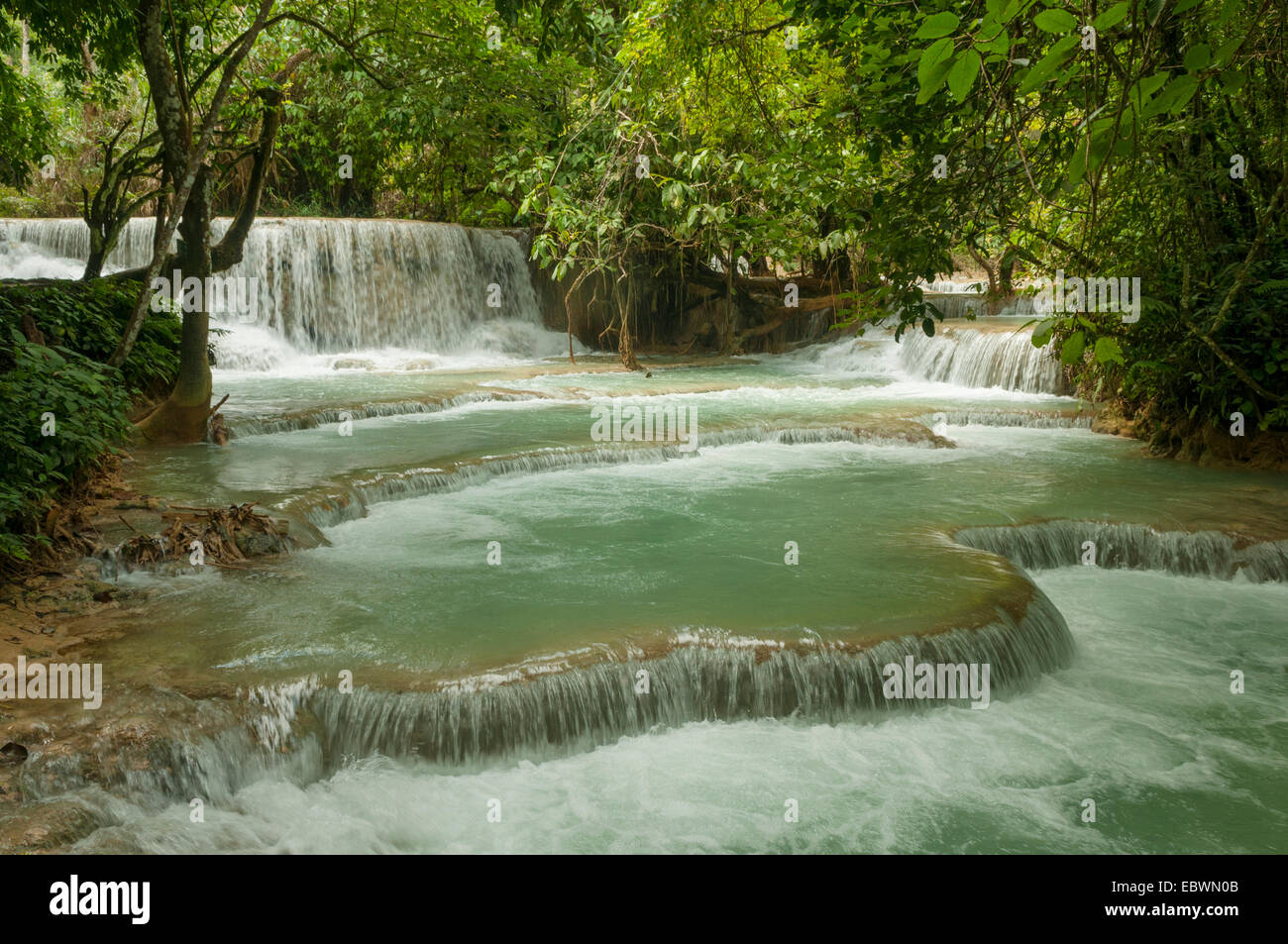 Waterfalls at Kuang Si, Laos Stock Photo