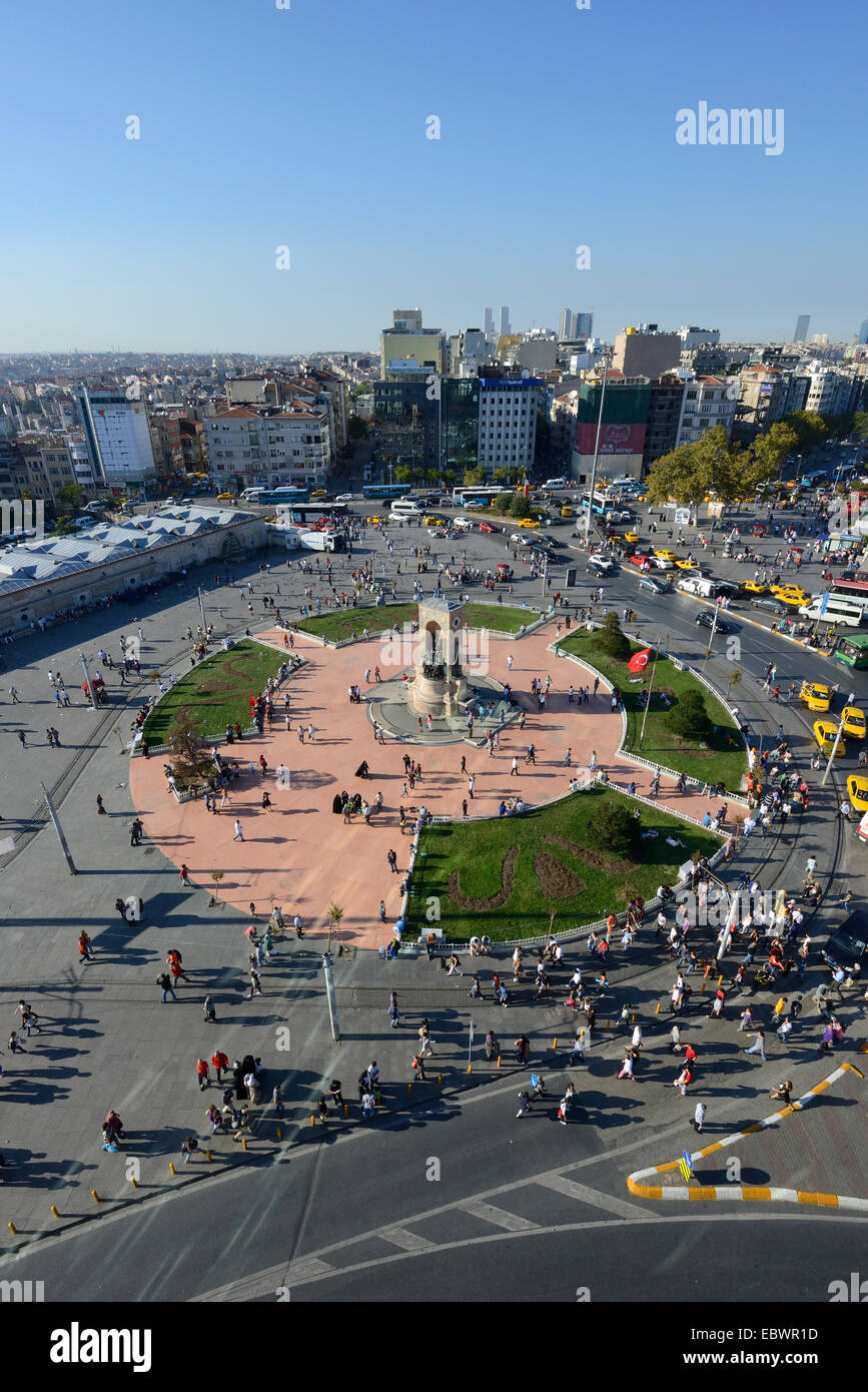 Taksim Square or Taksim Meydani, Independence Monument of Mustafa Kemal Atatuerk, Beyoğlu, Istanbul, European side Stock Photo