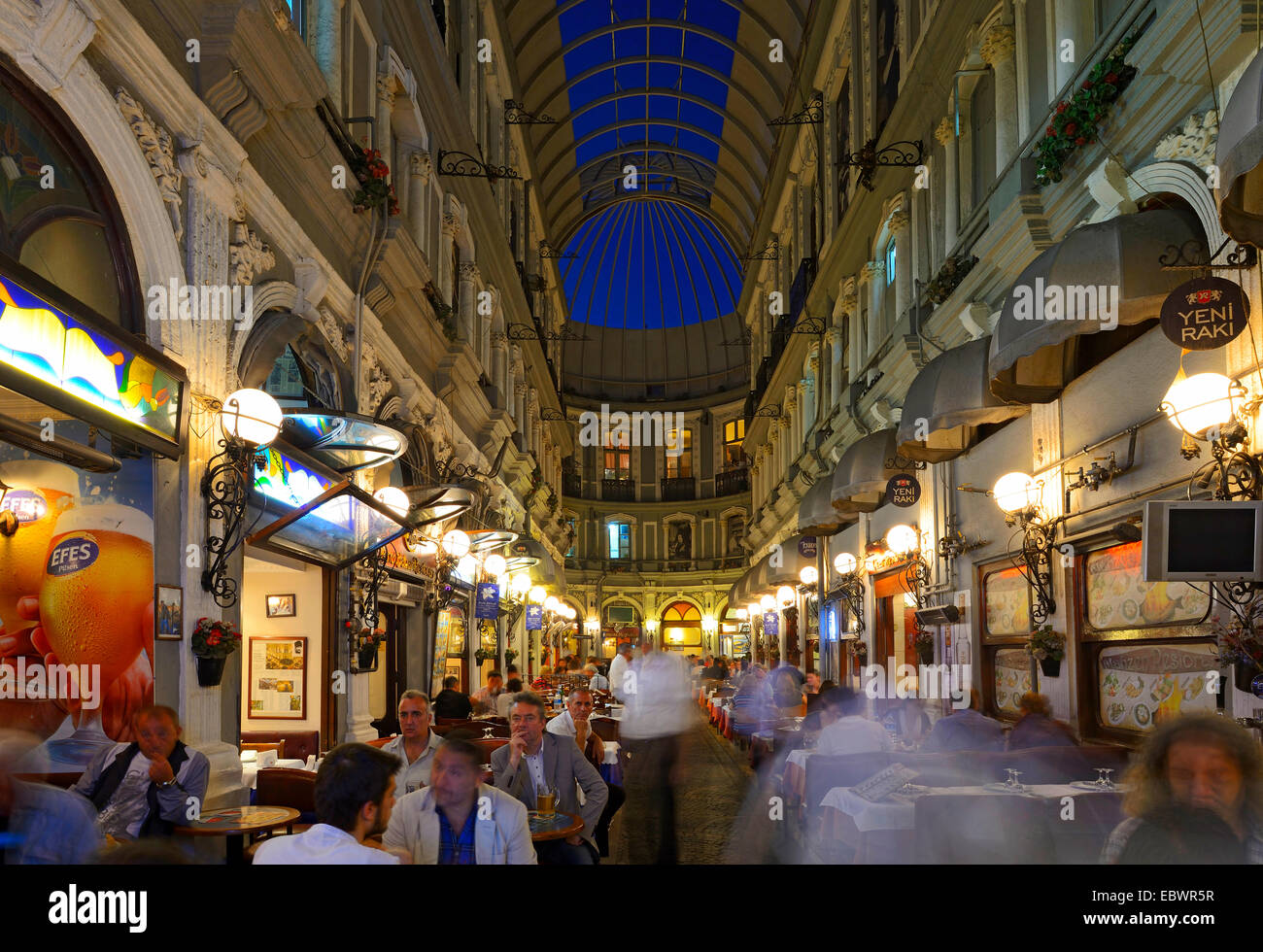Restaurants in the Cicek Pasaji arcade, Cité de Pera, also known as the Flower Passage, on Istiklal Caddesi or İstiklal Avenue Stock Photo