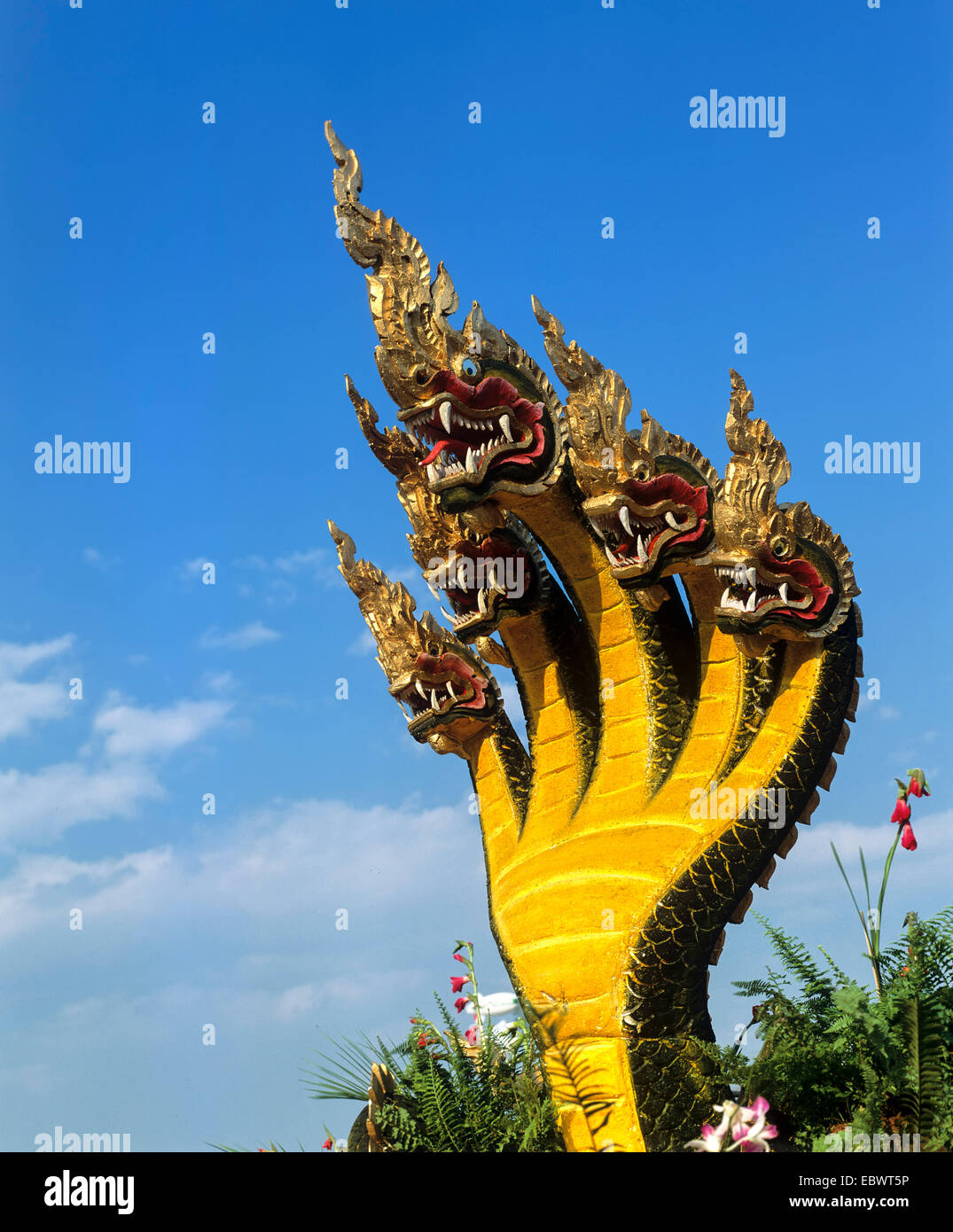 Five-headed Naga serpent, craftwork, Chiang Mai, Northern Thailand ...