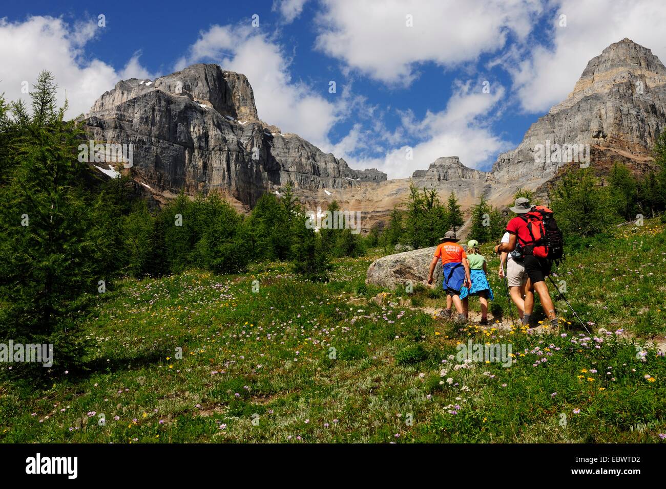 Hikers rambling in the Rocky Mountains, Banff National Park, Alberta Province, Canada Stock Photo