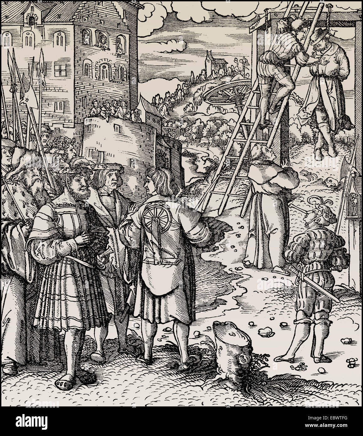 public execution by hanging, 15th century, öffentliche Hinrichtungen im  15. Jahrhundert Stock Photo