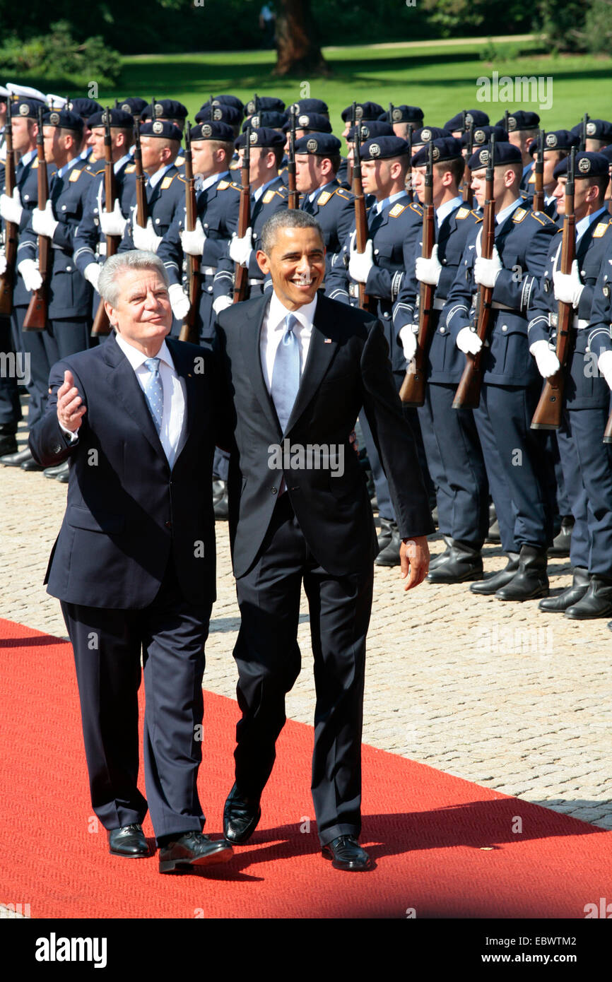 President Barack Obama during the welcoming ceremony at Bellevue Palace with the German President Joachim Gauck, Berlin, Berlin Stock Photo