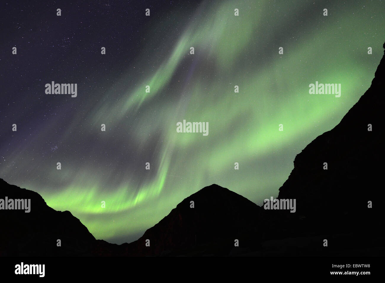 Polar light in Lofoten, Norway Stock Photo