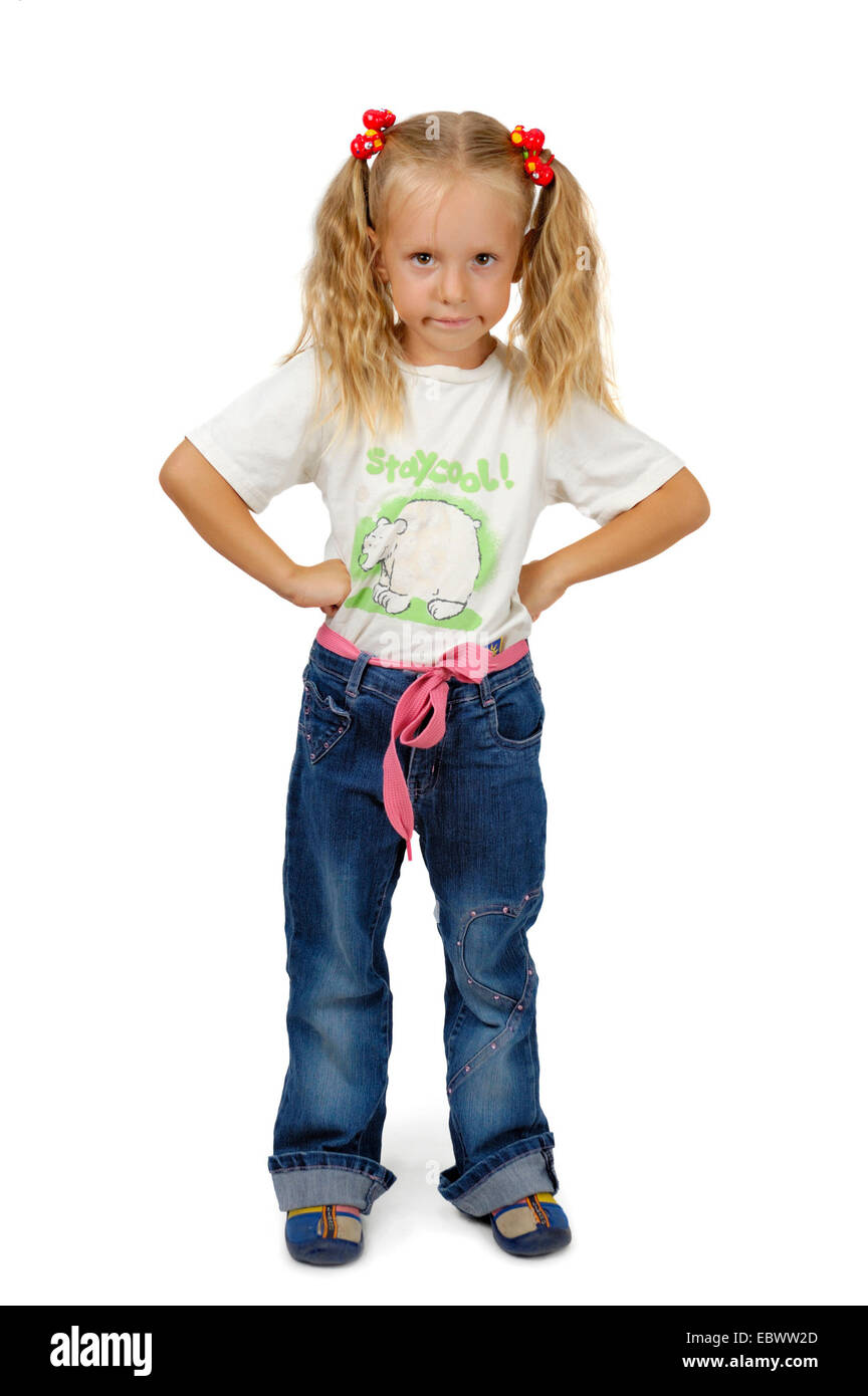 serious little girl with braids Stock Photo