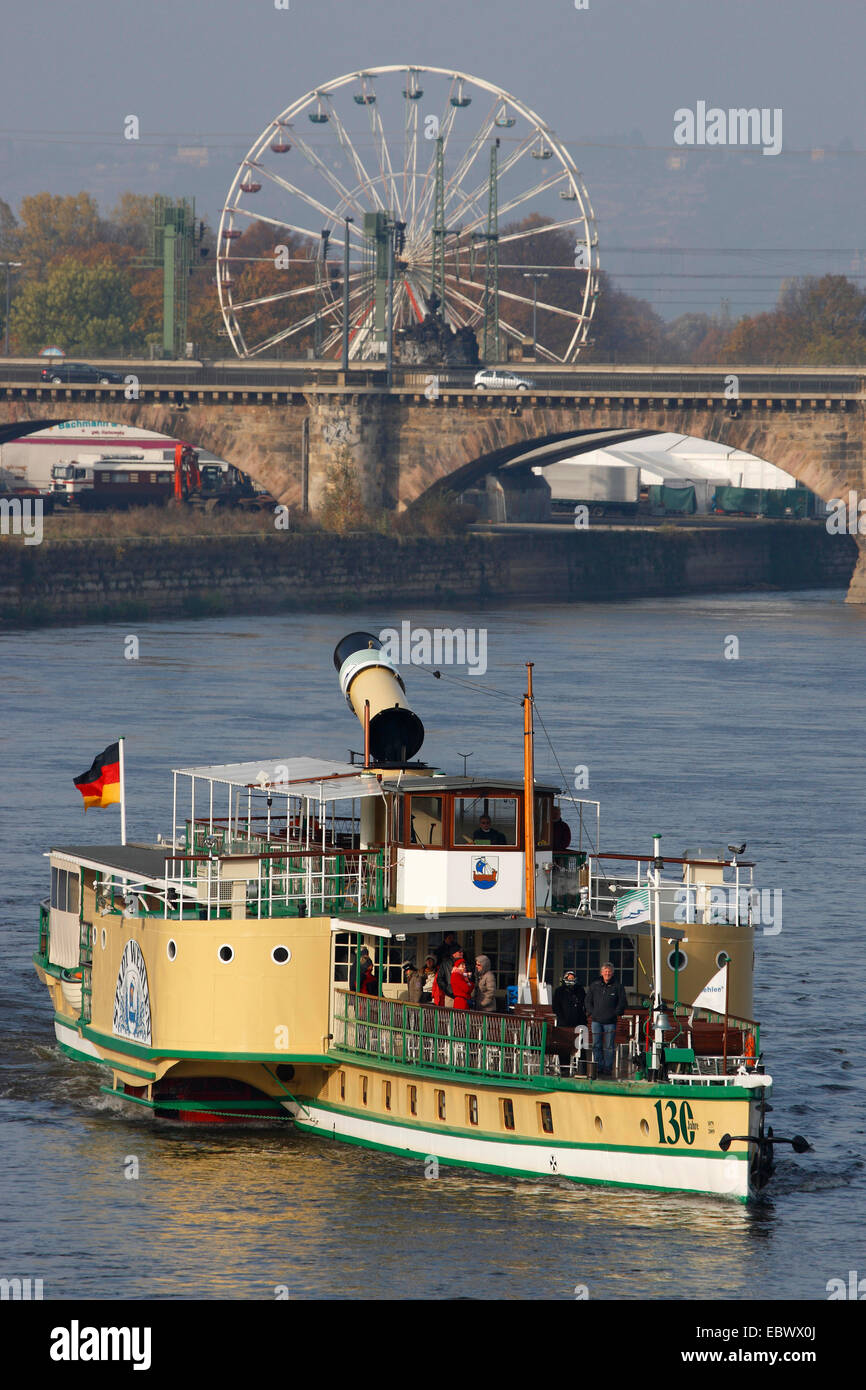 Paddle Steamer on the River Elbe, Germany, Saxony, Dresden Stock Photo