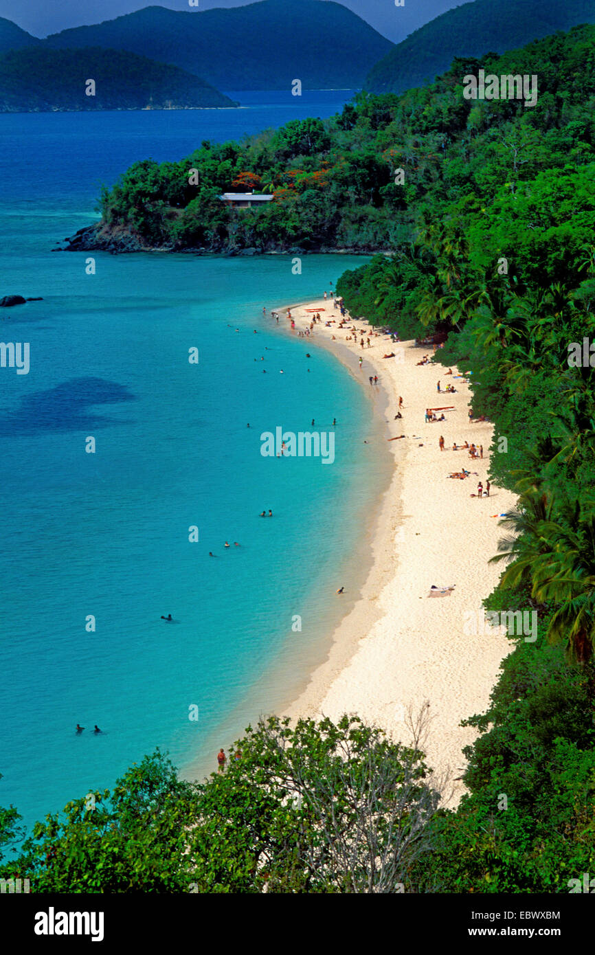 Aerial of Trunk Bay Beach, USA, Virgin Islands, St Johns Stock Photo