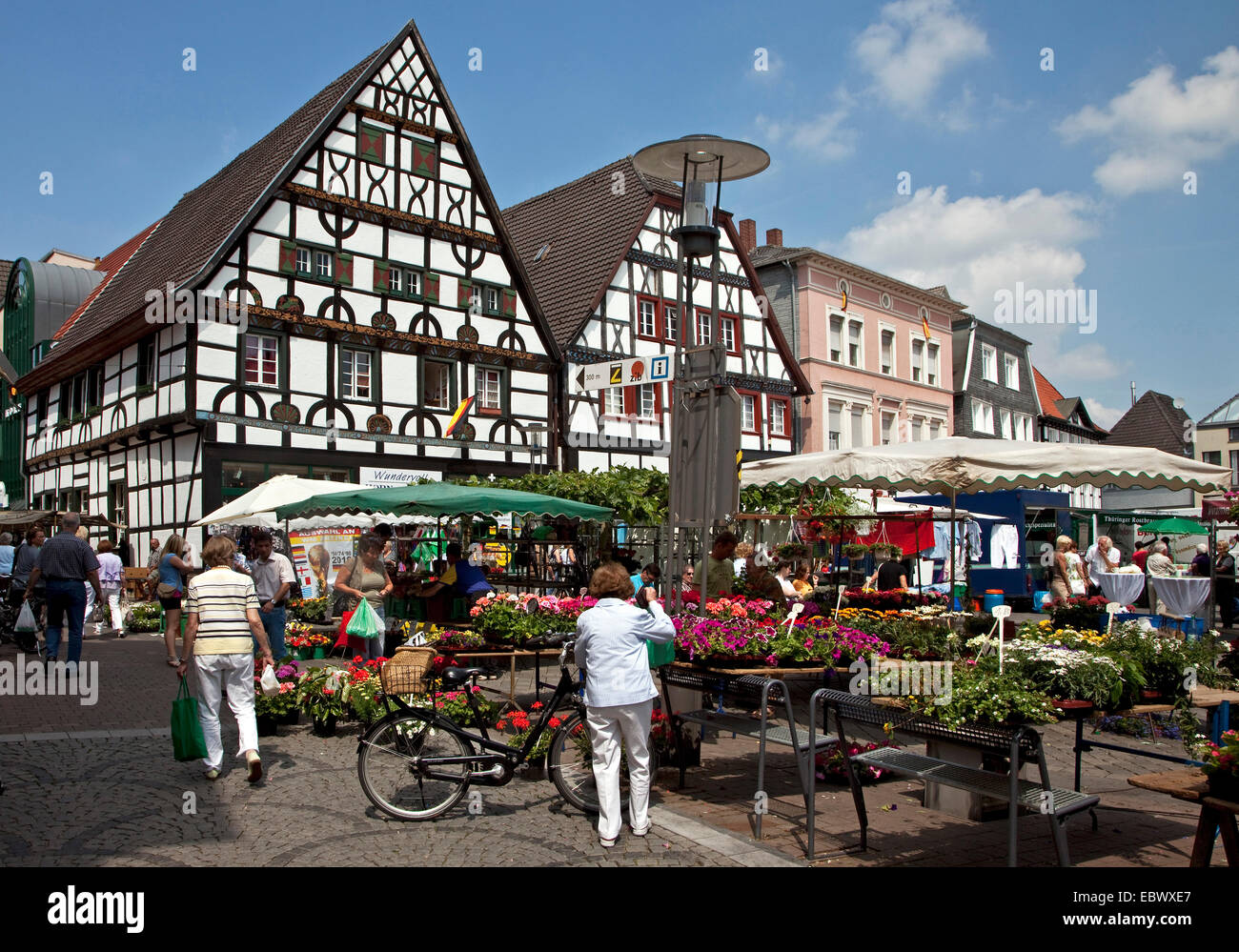 people on the weekly market in the city of Unna, Germany, North Rhine-Westphalia, Ruhr Area, Unna Stock Photo