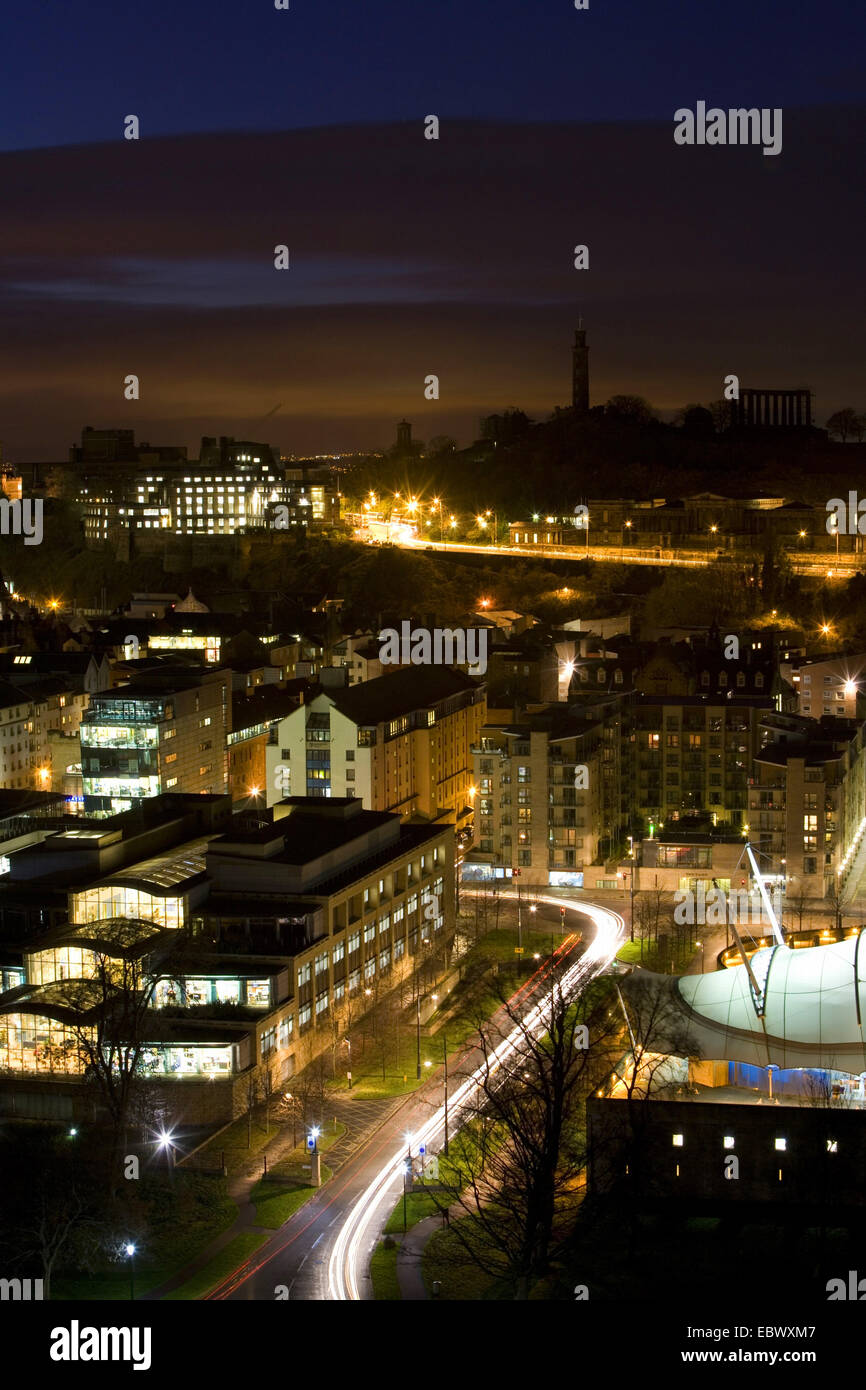 view over Scottish Parliament and Edinburgh city centre at dusk, United Kingdom, Scotland, Edinburgh Stock Photo