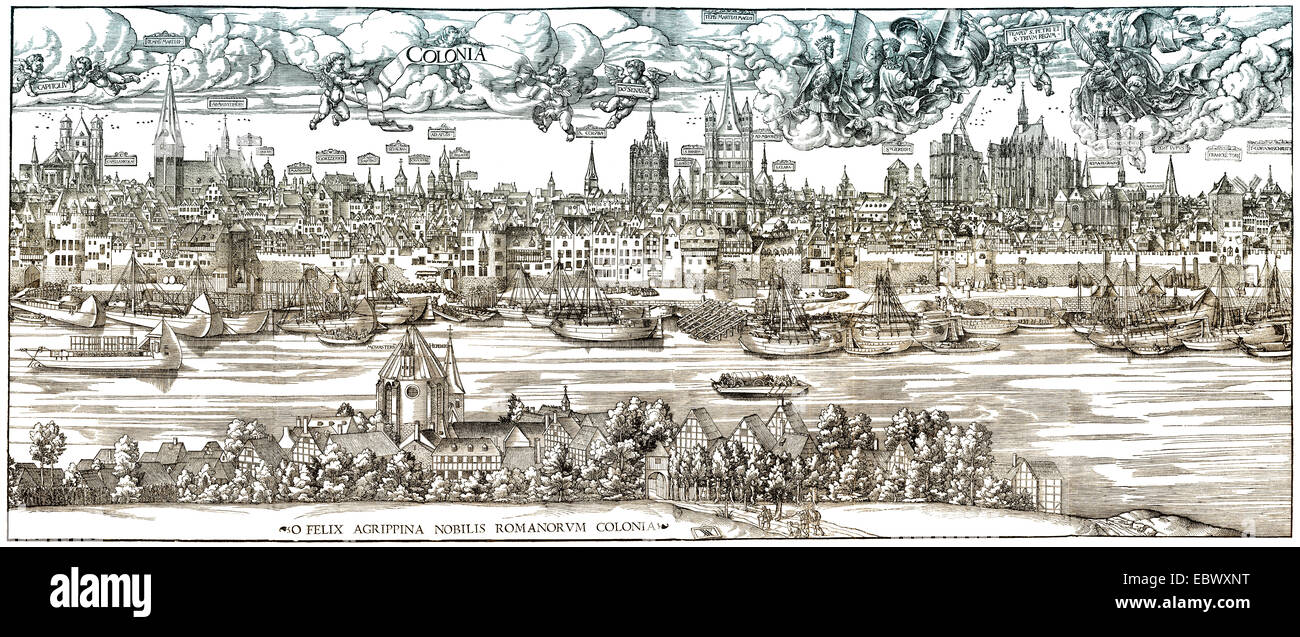 Panorama of Cologne, 16th century, North Rhine-Wesphalia, Germany, Europe, Panorama von Köln im  16. Jahrhundert, Nordrhein-West Stock Photo