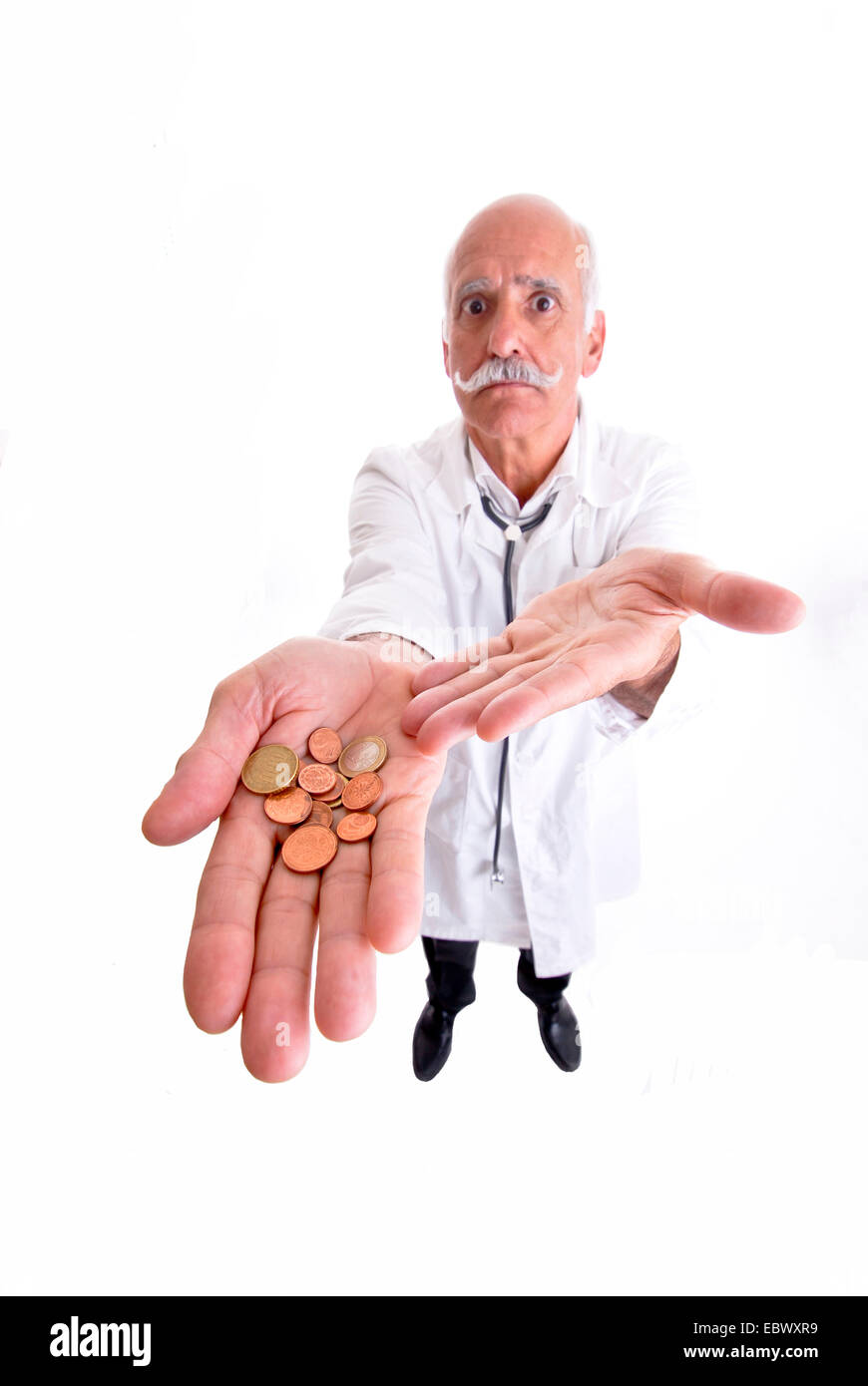 doctor thinks he earns to less money Stock Photo