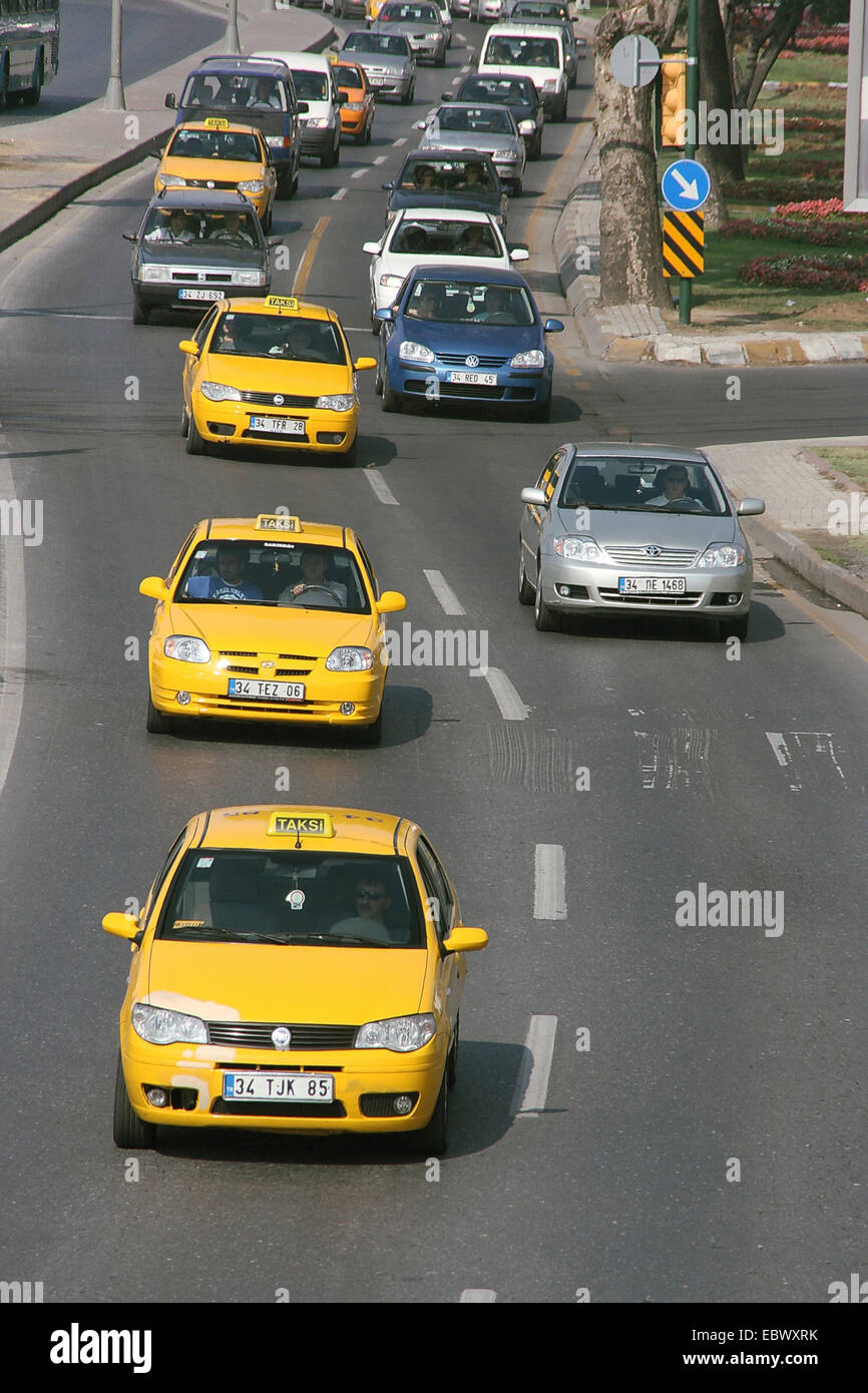 taxis in a street, Turkey, Istanbul Stock Photo