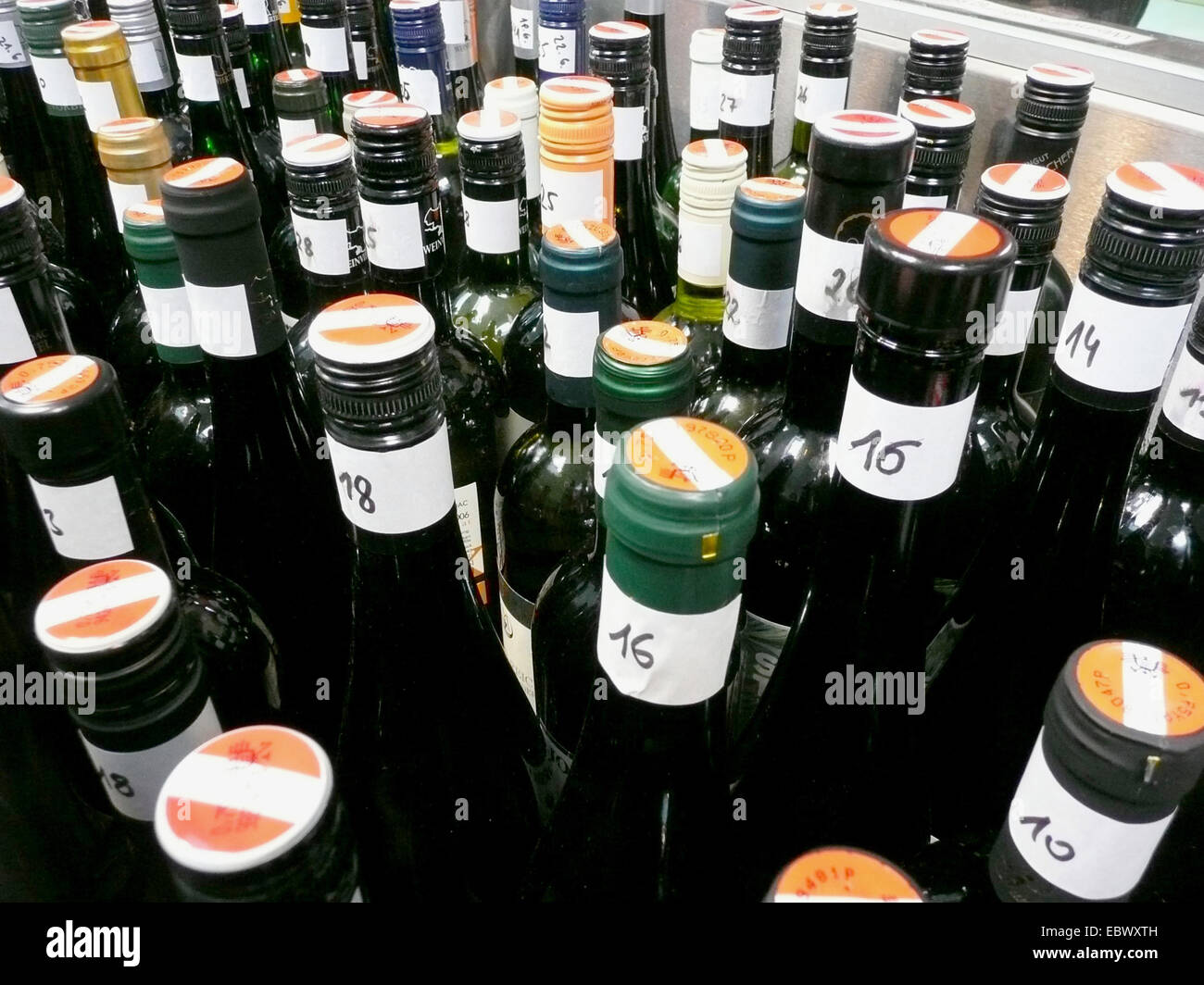bottles prepared for a wine tasting Stock Photo - Alamy