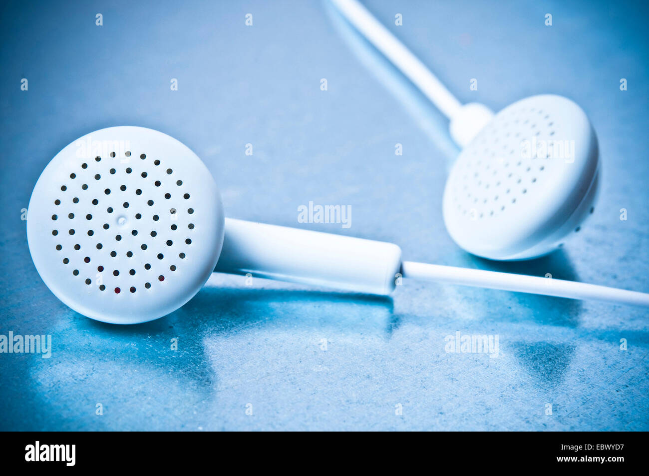 closeup of a pair of in ears headphones or earbuds Stock Photo