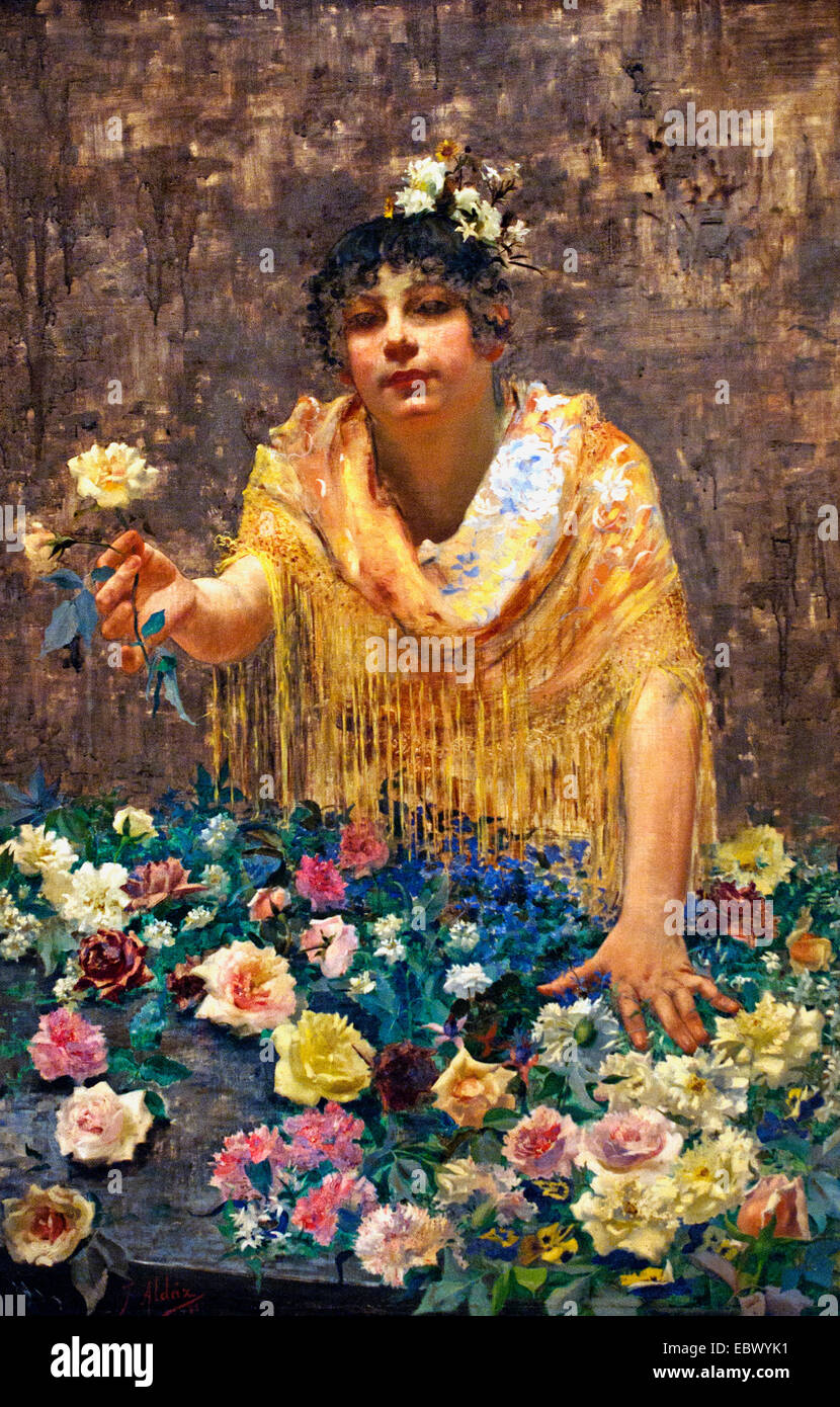 Florista - Flower Girl 1885 Juan Aldaz Sanchez  Spain Spanish Stock Photo