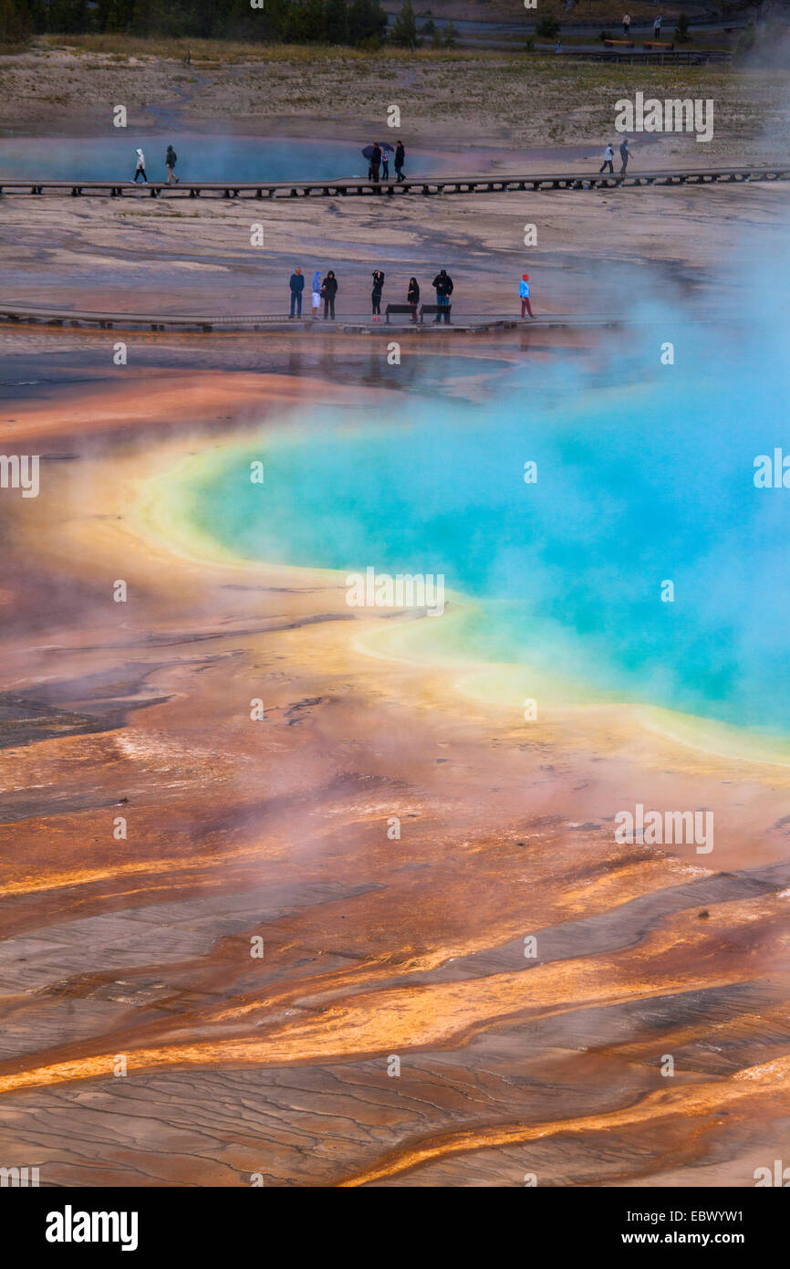 Steam erupts from Grand Prismatic Spring, Yellowstone National Park, Wyoming. The largest hot spring in the United States, it’s Stock Photo