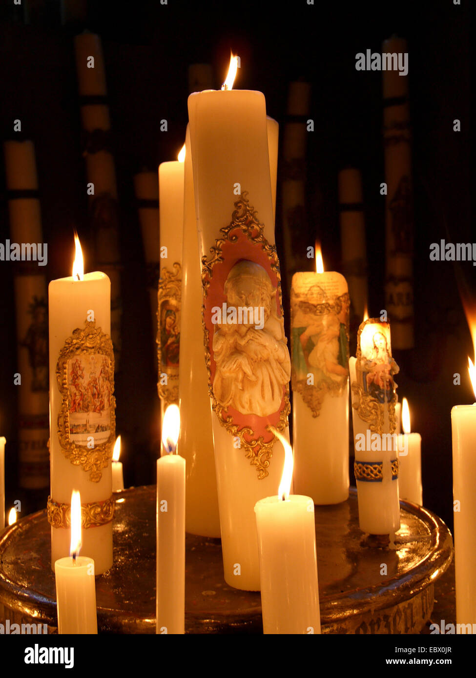 burning candles in Vierzehnheiligen monastery, Germany, Bavaria, Bad
