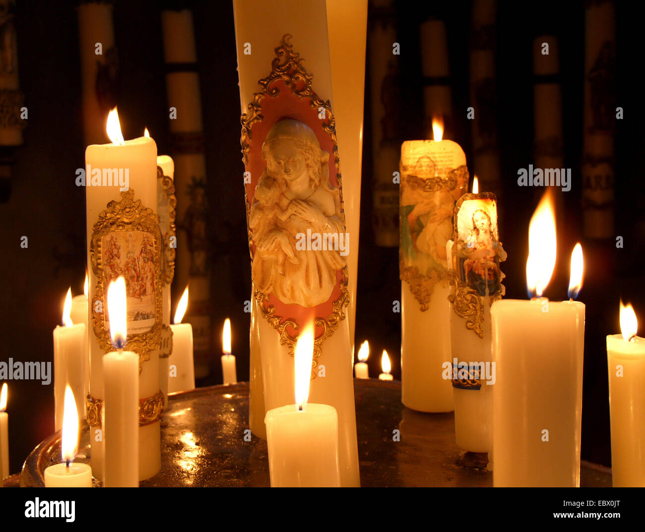 burning candles in Vierzehnheiligen monastery, Germany, Bavaria, Bad