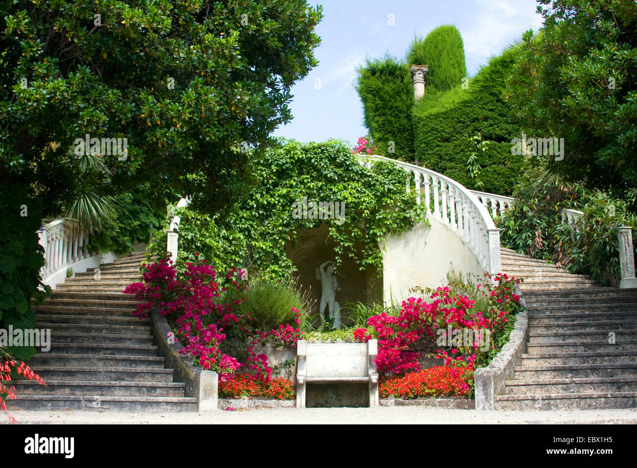 pretentious stairway to the Villa Ephrussi de Rothschild, France, Saint-Jean-Cap-Ferrat Stock Photo