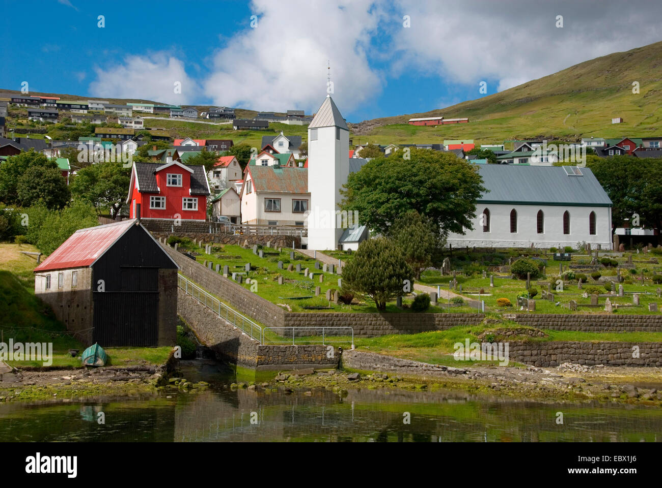 church in Vestmanna, Denmark, Faroe Islands, Streymoy Stock Photo