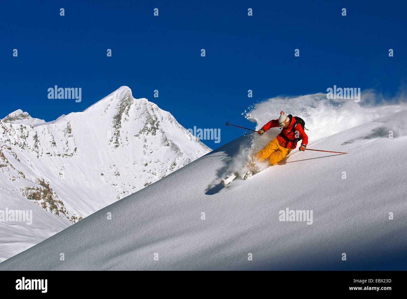 telemark in Tignes ski resort, north Alps mountains, France Stock Photo