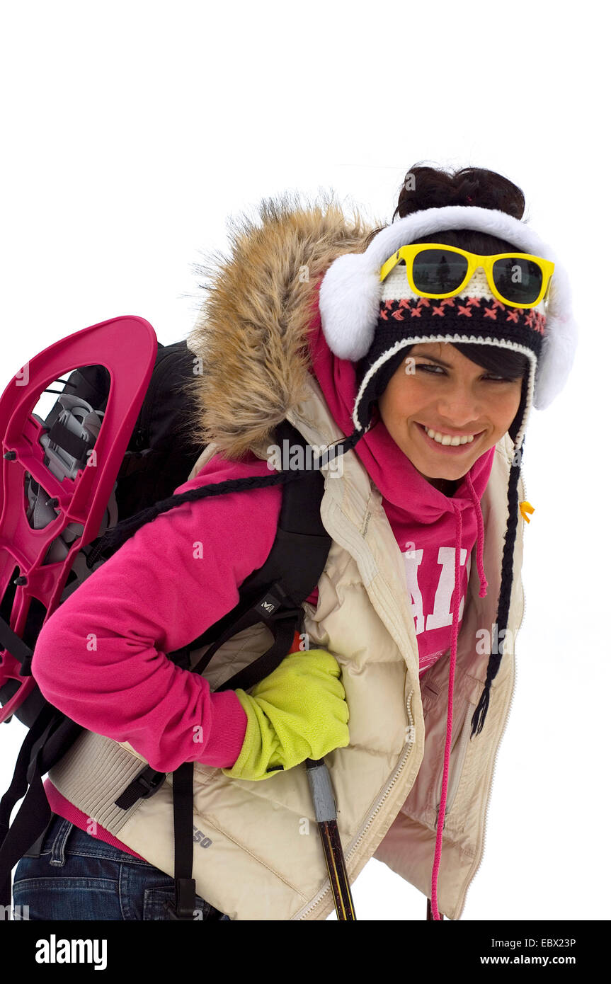 teen in snow holidays ski hiking, France Stock Photo