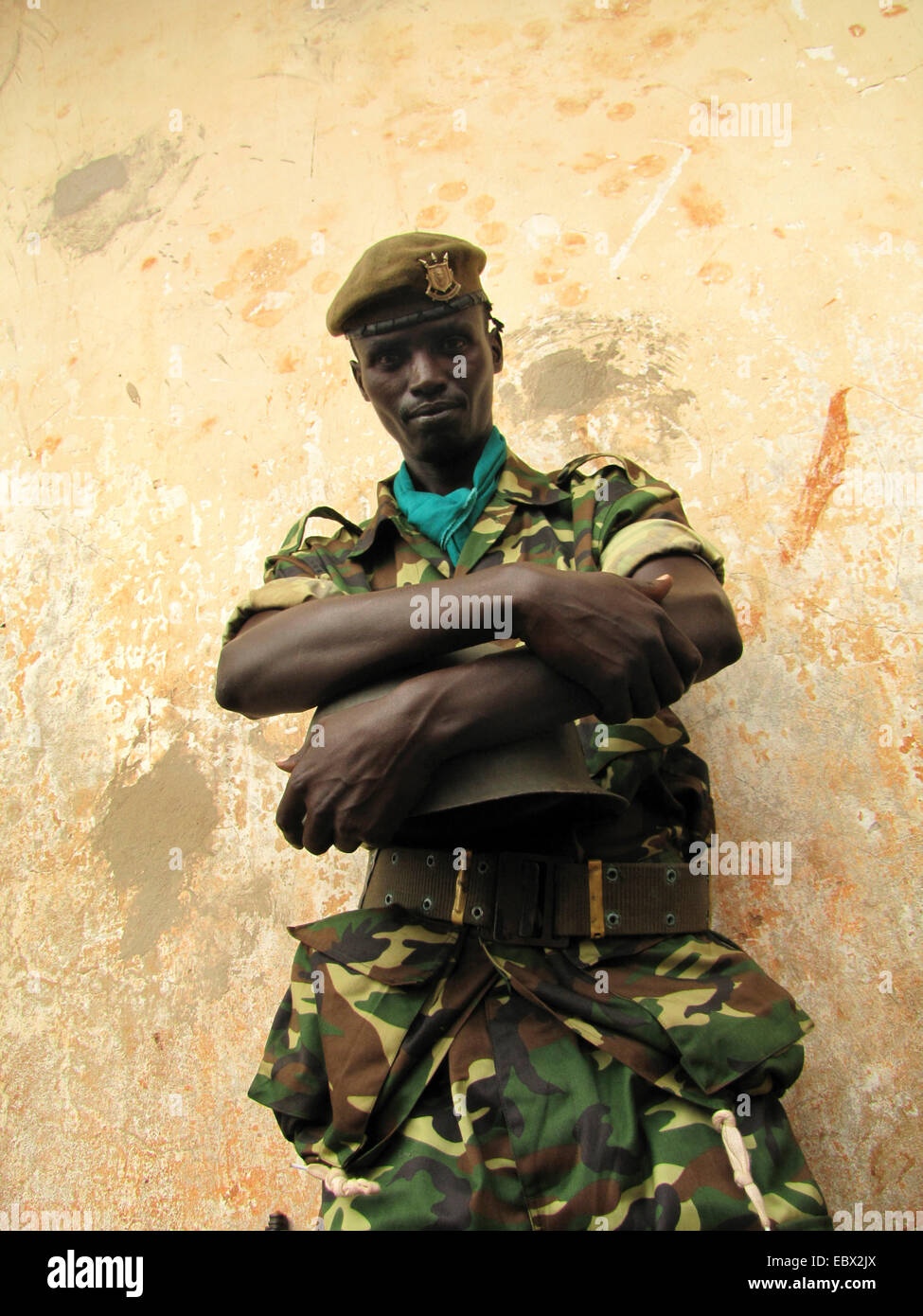 member of the guard of honour of the burundian army at the festivities for the International Day of Human Rights (10 December 2009), celebrated jointly by the Burundian government and the UN Integrated Office in Burundi, Burundi, Bujumbura rural, Kabezi Stock Photo