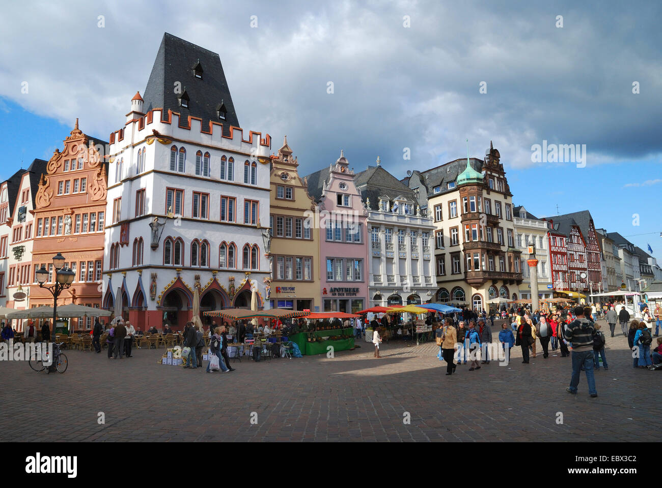 principal market with the Steipe and Red House, Germany, Rhineland-Palatinate, Trier Stock Photo