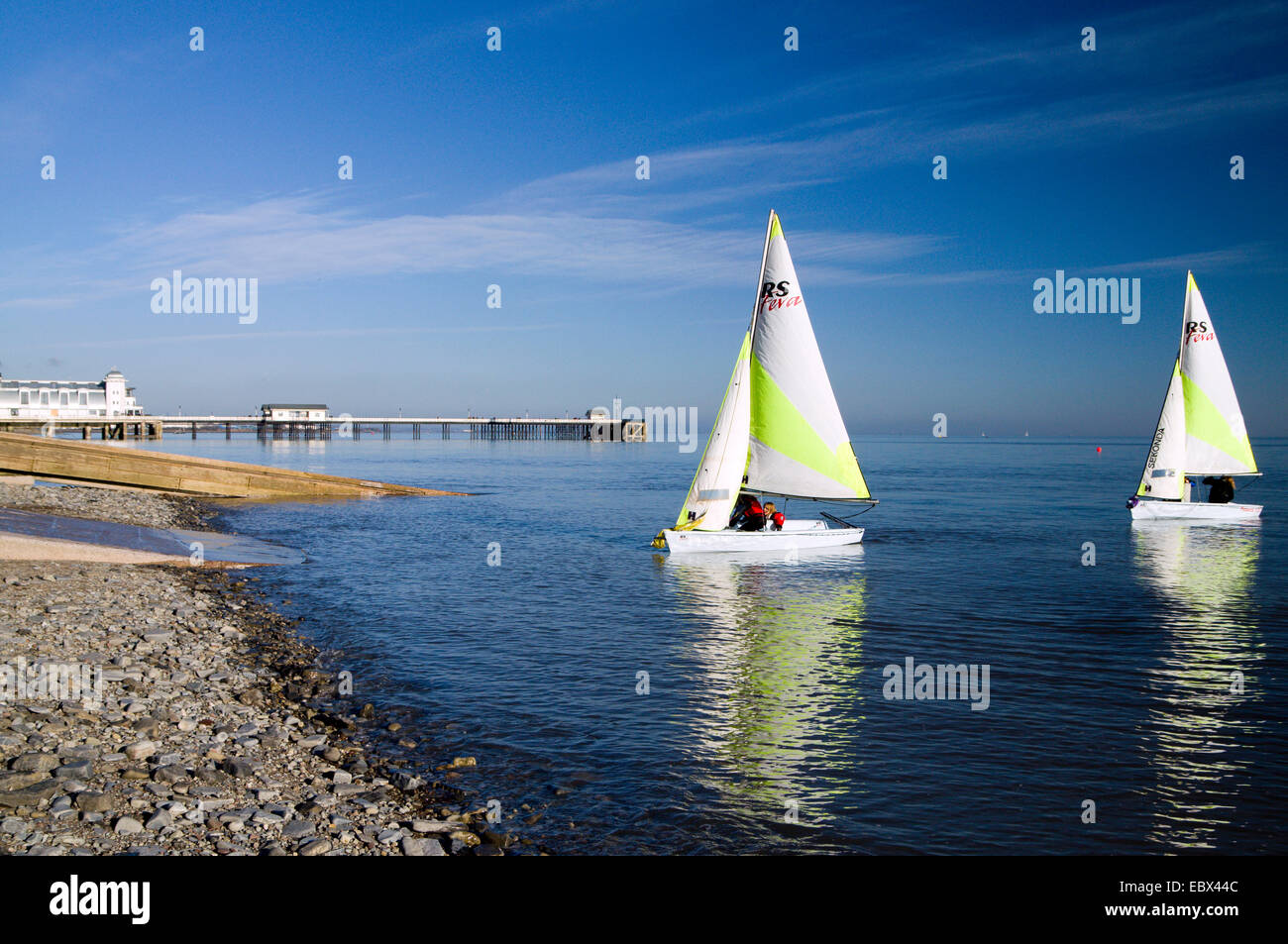 Dinghies from Penarth Yacht Club sailing off Penarth, Vale of Glamorgan, South Wales, UK. Stock Photo