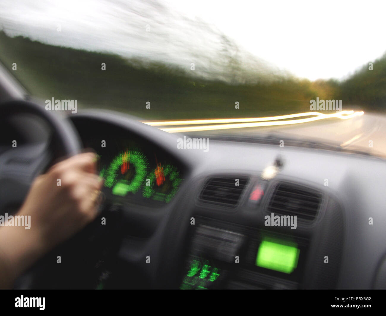 driving a car in bad visibility conditions Stock Photo
