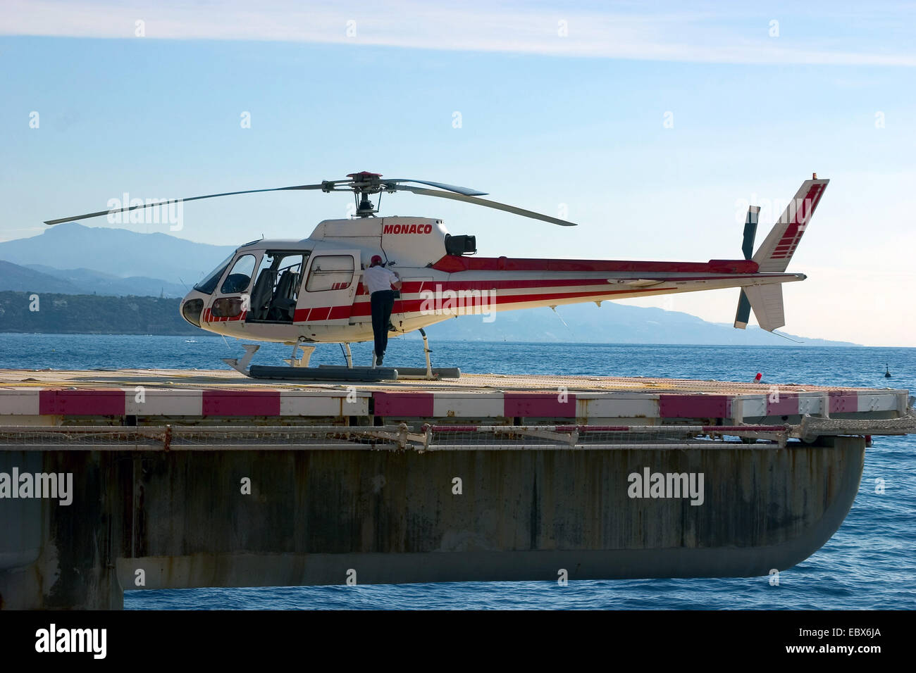 helicopter on a ship near Monte Carlo, Monaco Stock Photo
