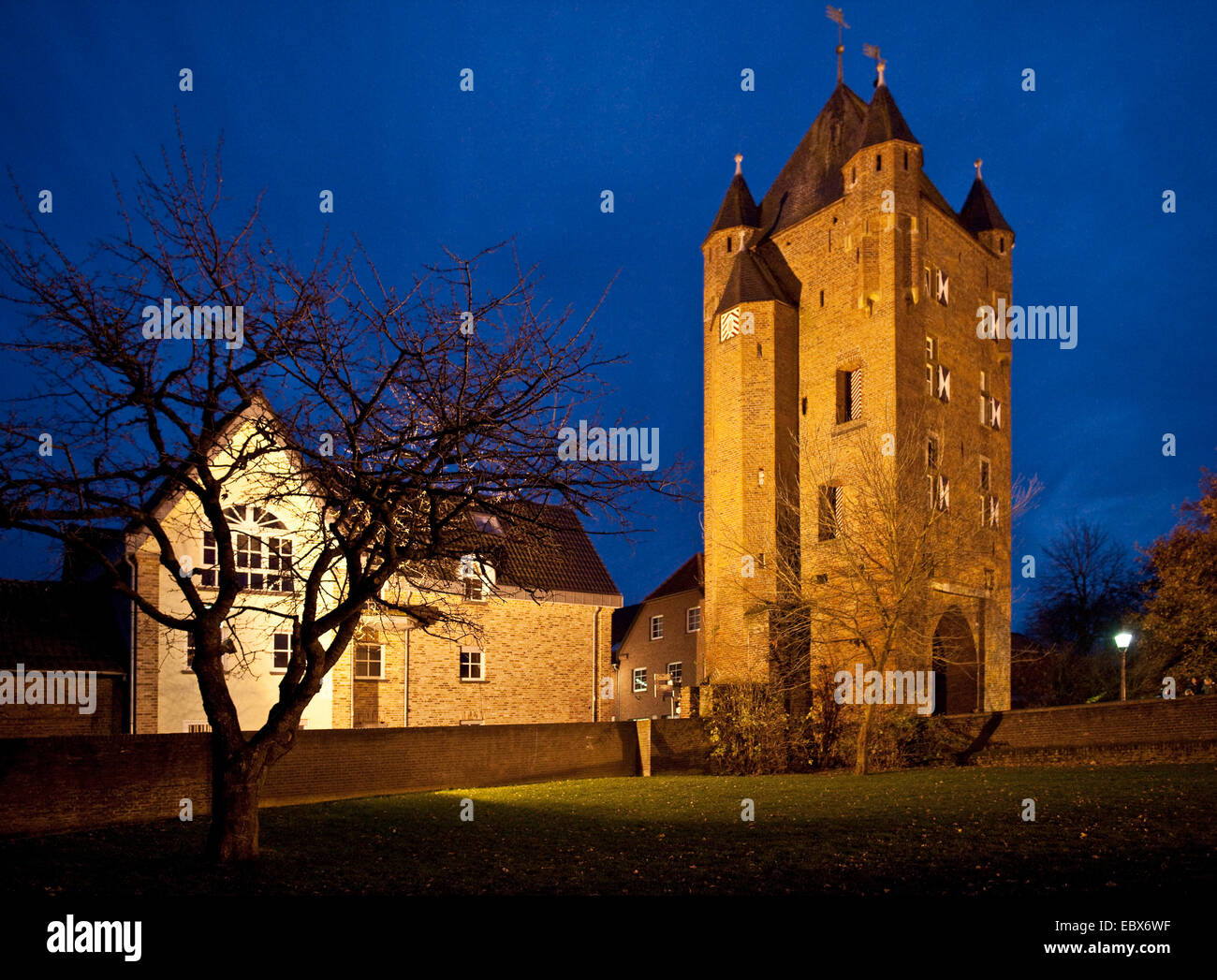 Kleve gate, Klever Tor, in Xanten at blue hour, Germany, North Rhine ...