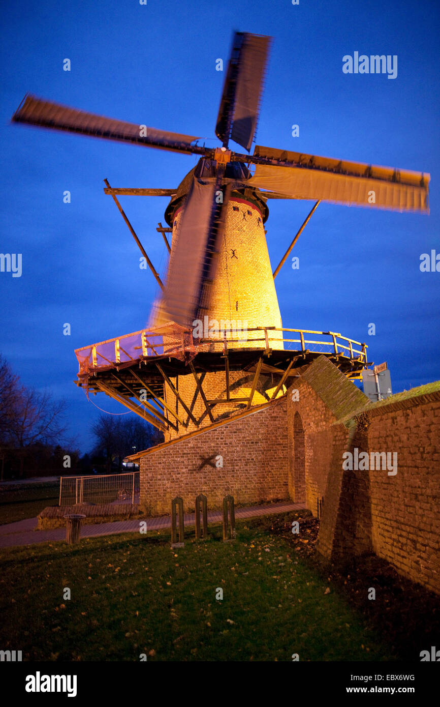 Kriemhild mill in Xanten at blue hour, Germany, North Rhine-Westphalia, Xanten Stock Photo