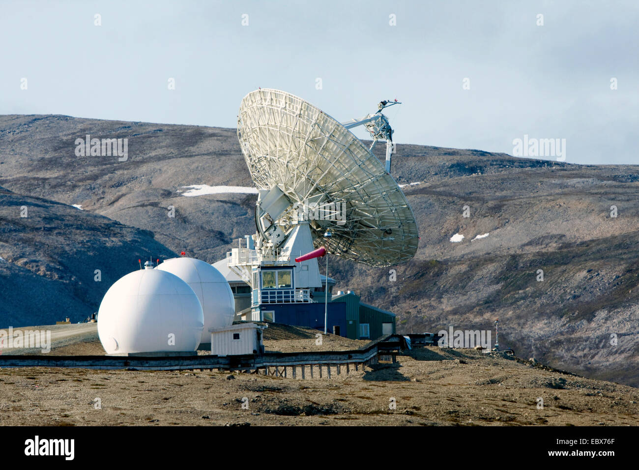 anntenna system of the German Research Centre for Geosciences Portsdam, Norway, Svalbard, Ny Alesund Stock Photo