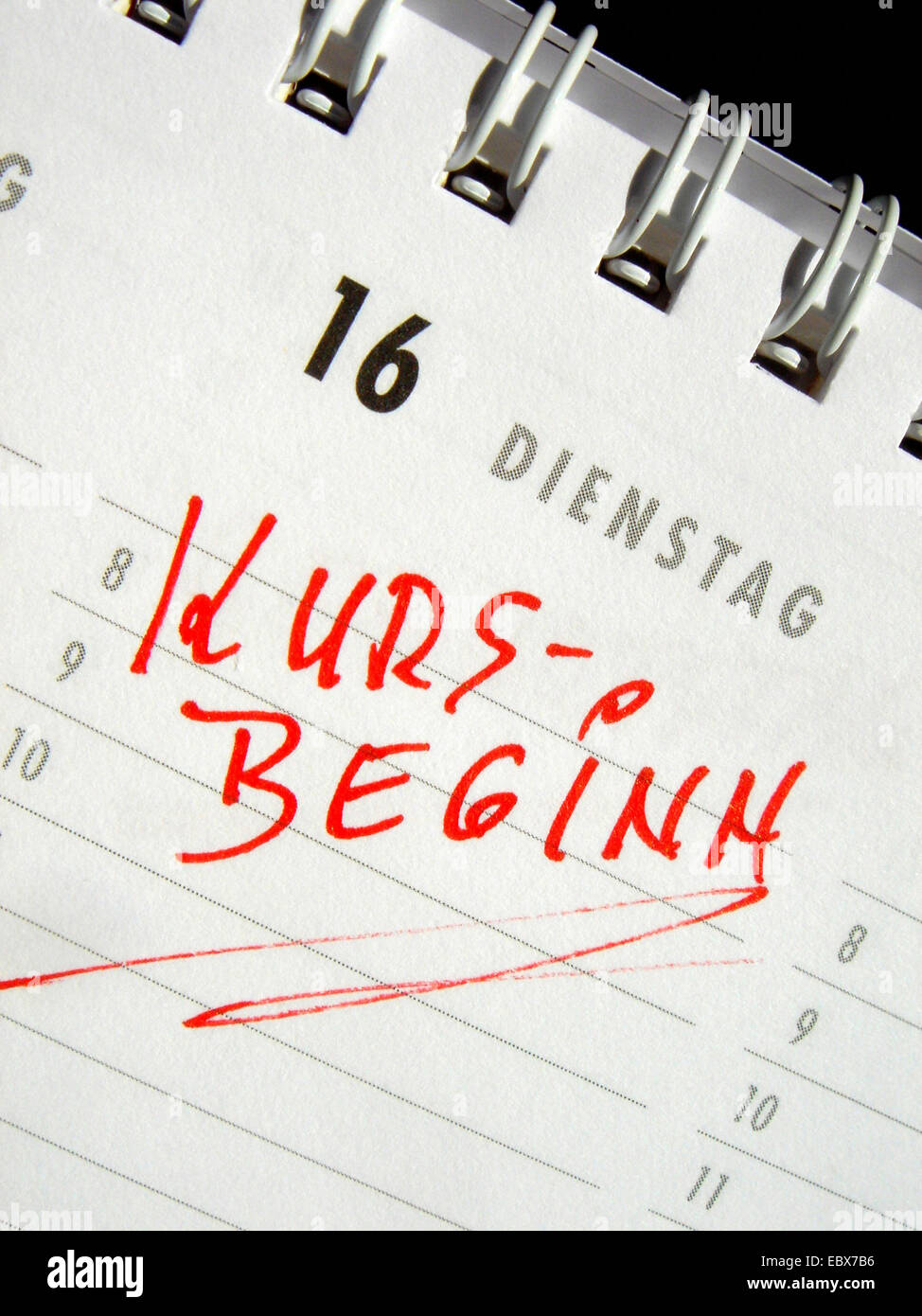 beginning of course calendar entry Stock Photo Alamy