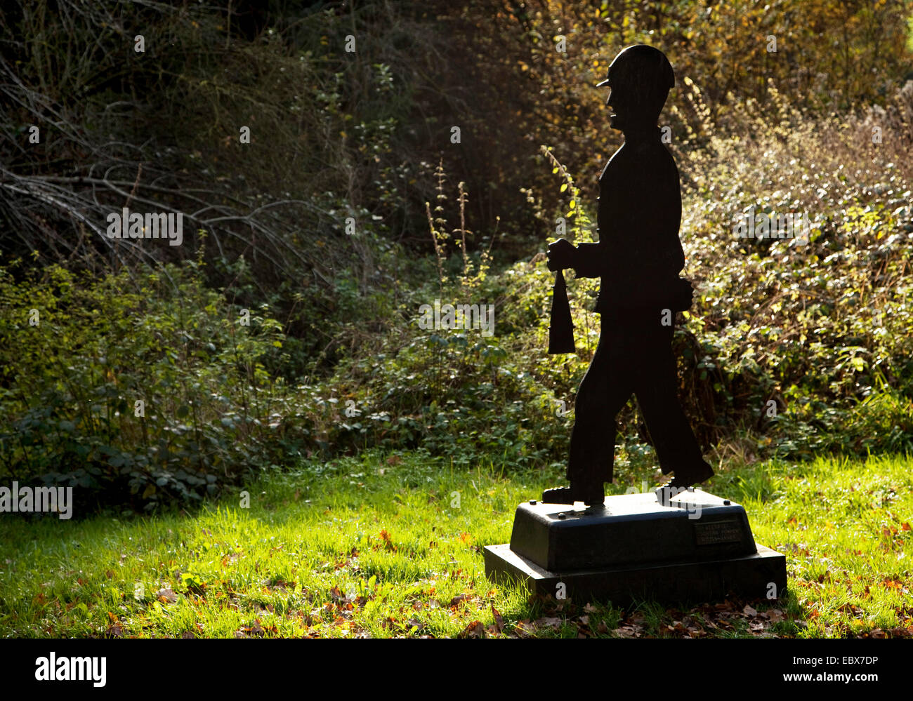 sculpture of a miner with a pit lamp in Bommern, Germany, North Rhine-Westphalia, Ruhr Area, Witten Stock Photo