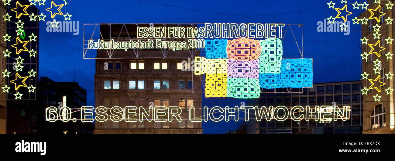 sign Essener Lichtwochen (weeks of illuminations in Essen), Germany, North Rhine-Westphalia, Ruhr Area, Essen Stock Photo