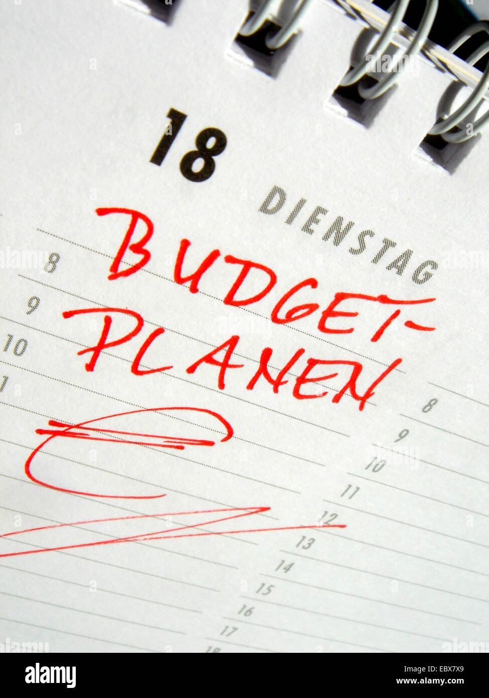 Budget plan - calendar entry Stock Photo