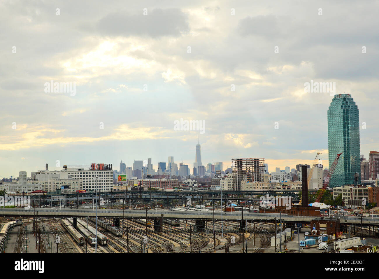 Railroad Shops, Long Island City, Queens, Manhattan Skyline in the