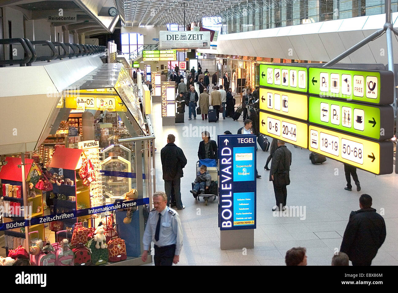 travellers and shops in the airport Berlin-Tegel, Germany, Berlin Stock Photo