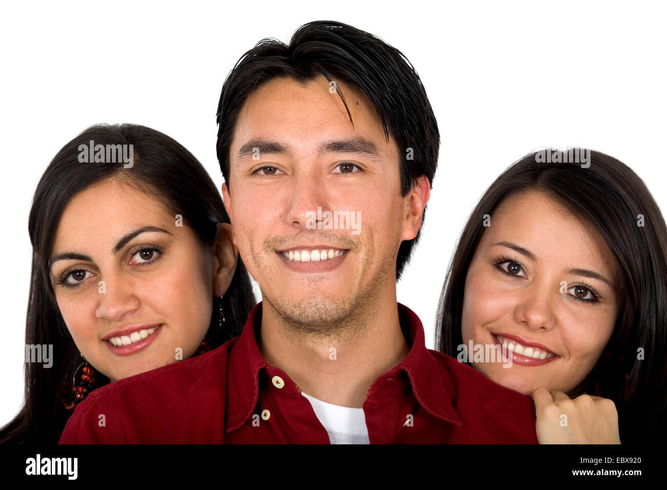 young man with two girl friends Stock Photo