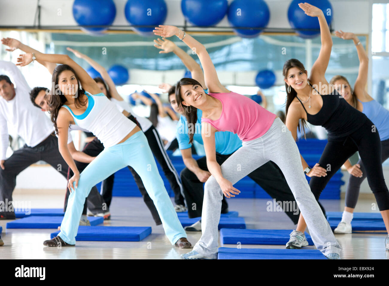 group of gym people in an aerobics class Stock Photo