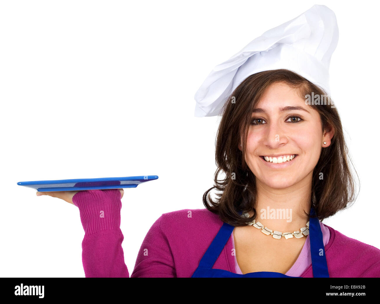 female cook holding a plate Stock Photo