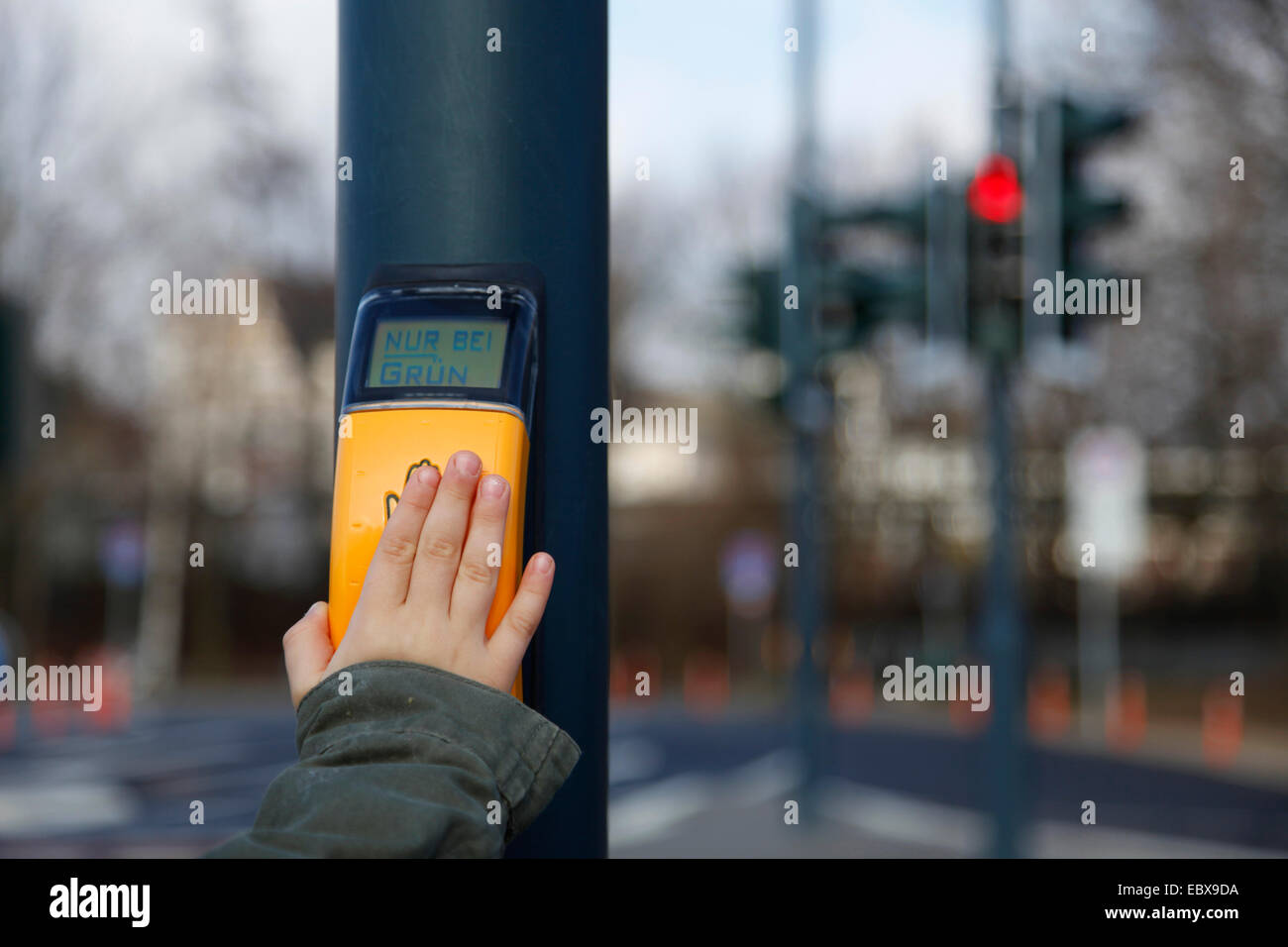 hand pressing sensor of pedestrian light Stock Photo - Alamy