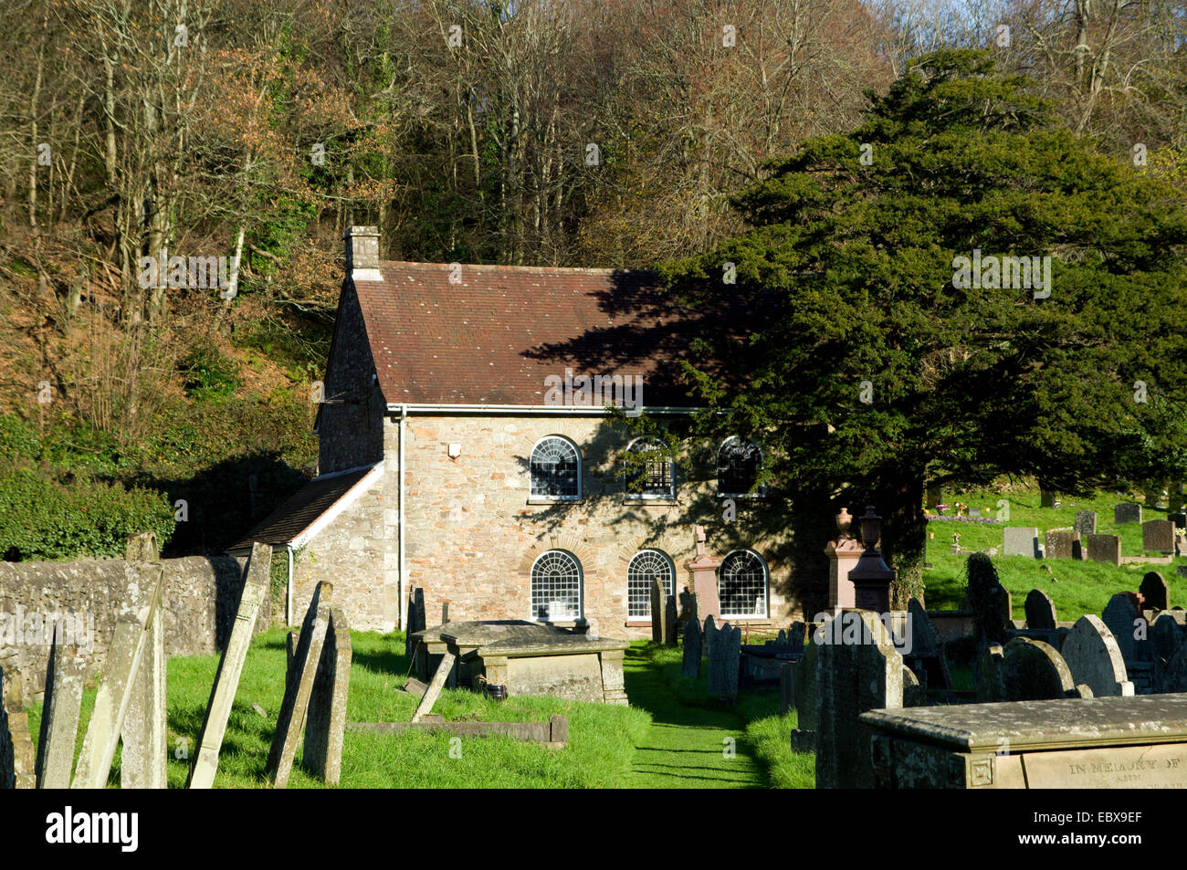 The Old School House now Margam Stones Museum from the graveyard of Margam Abbey, Neath Port Talbot, South Wales. Stock Photo