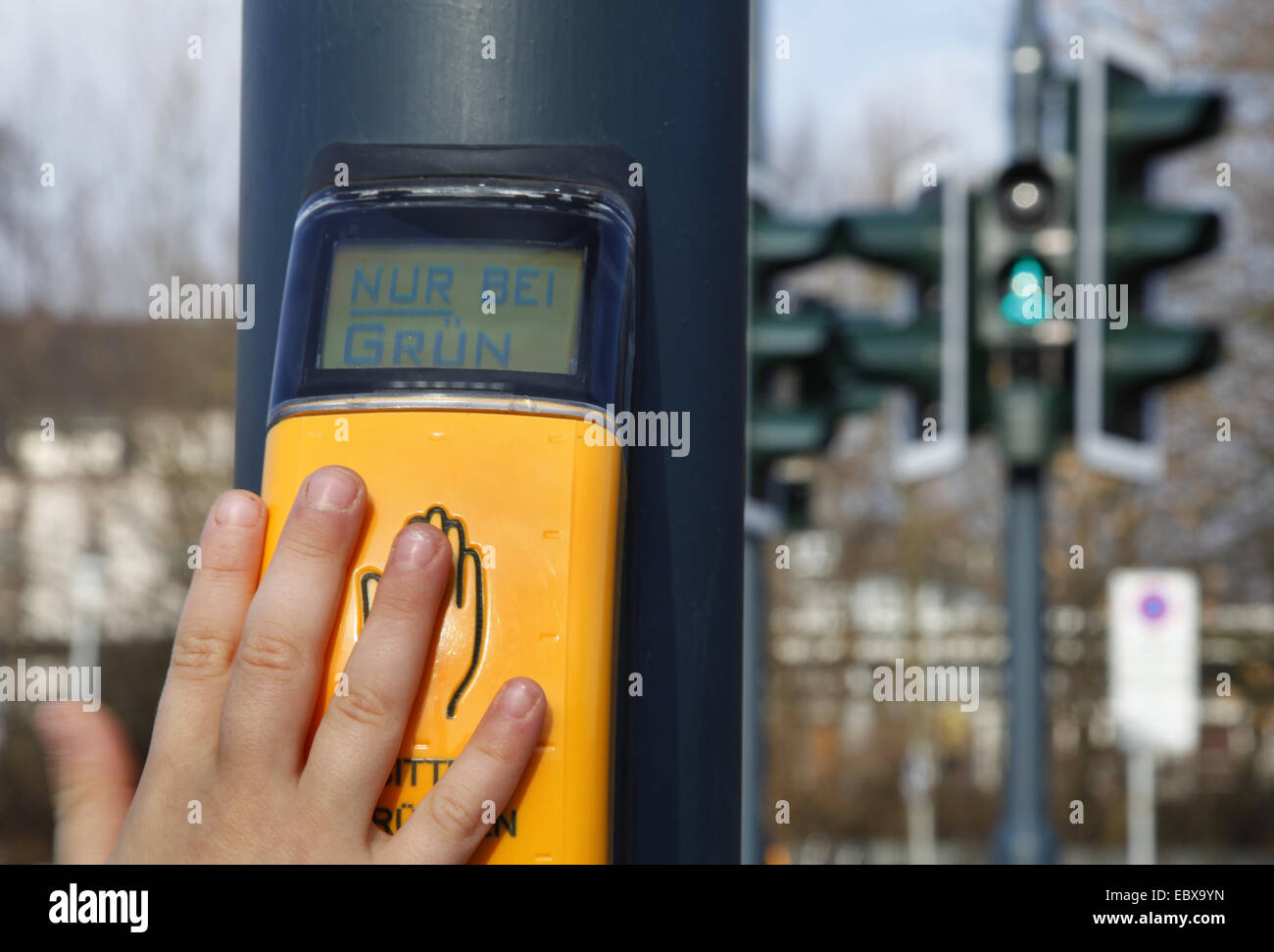 hand pressing sensor of pedestrian light Stock Photo - Alamy