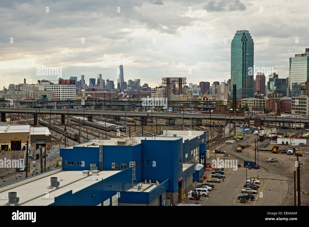 Railroad Shops, Long Island City, Queens, Manhattan Skyline in the