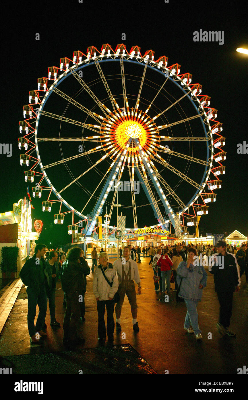 ferris wheel at the Oktoberfest in Munich at night, Germany, Bavaria ...